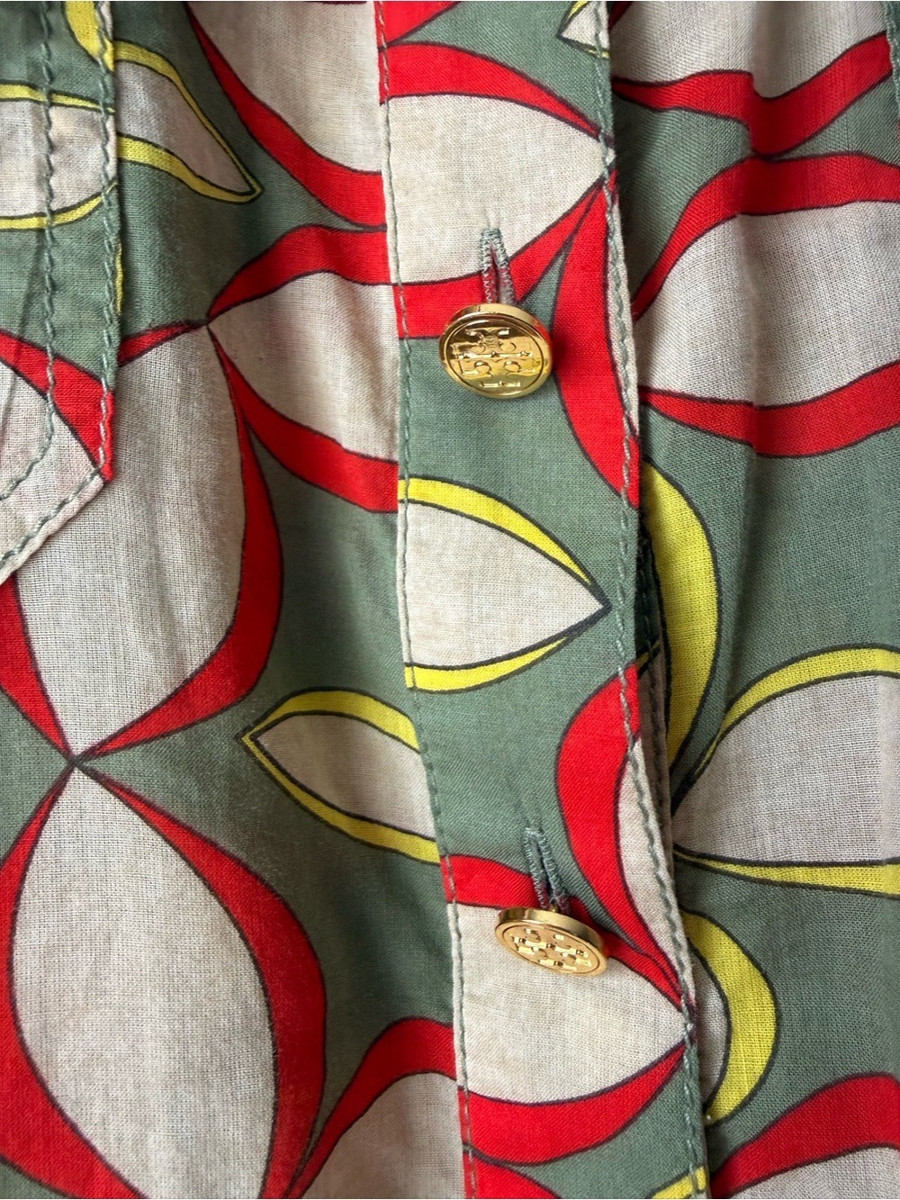 Tory Burch Mod Geometric Print Button Down Shirt Retro Resort Boho Blouse Sz 8 - Picture 4 of 10
